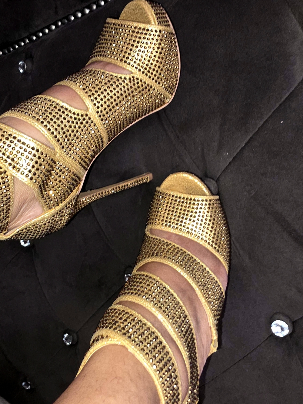 Thalia Sodi Gold Crystal Embellished Strappy Peep-Toe Heels
